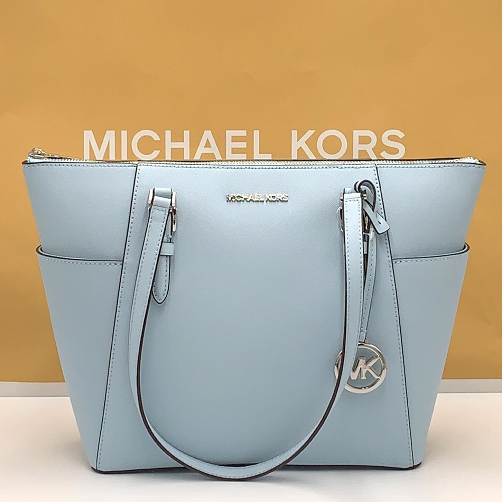 MICHAEL KORS CHARLOTTE LARGE TOP ZIP TOTE VISTA BLUE COLOR - Picture 2 of 16